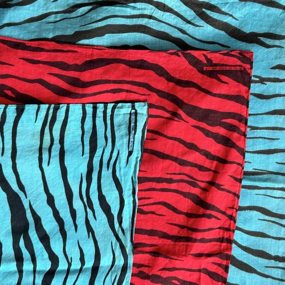 Vtg Lot Of 3 Bandana Color Fast Zebra Designed Handkerchiefs 100%‎ Cotton
